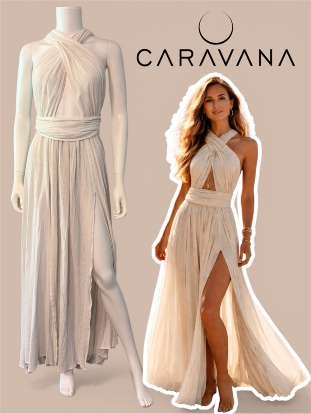 NWT Caravana Putce Halter Maxi Dress White OS